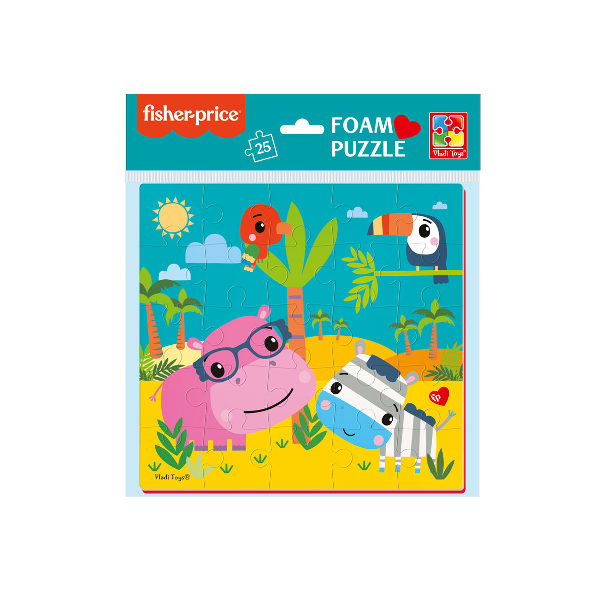 Пазл Vladi Toys мягкий Fisher-Price Бегемот и зебра 25 элементов - фото 1