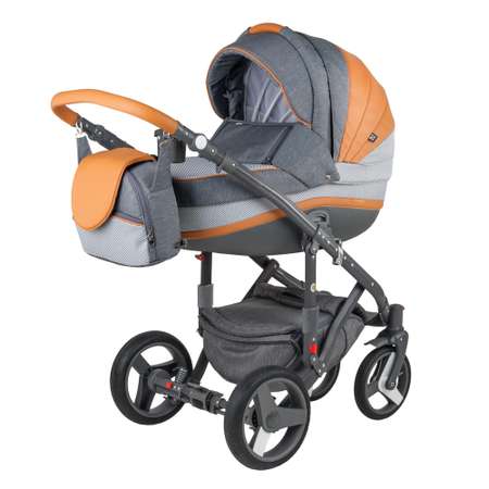 Коляска 3в1 BeBe-mobile Movo C and G A21 Серый+Серый в белый квадратик+Карамельная кожа