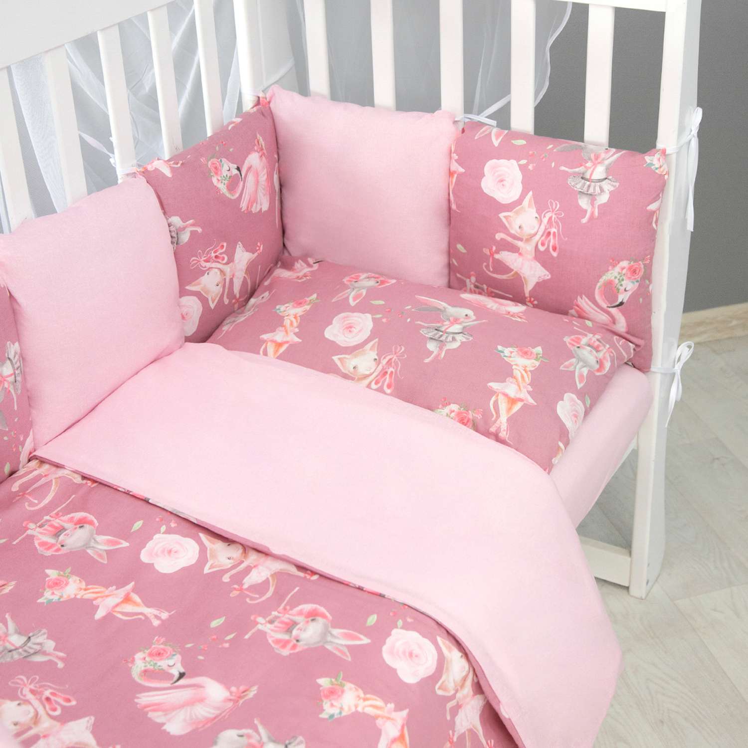 Комплект постельного белья Amarobaby Premium Нежный Танец 7предметов Розовый - фото 5