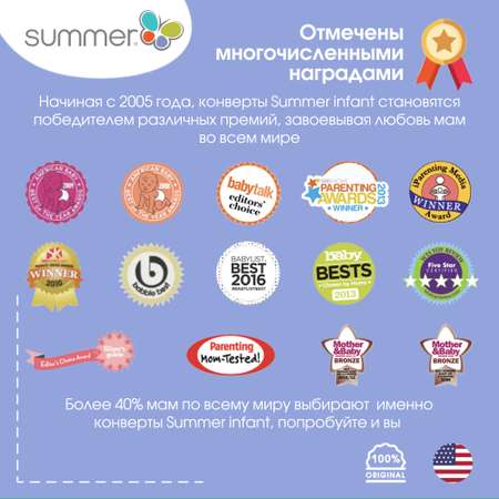 Конверт для новорожденных Summer Infant на молнии Swaddlepod 2 шт розовые пчелки/голубой