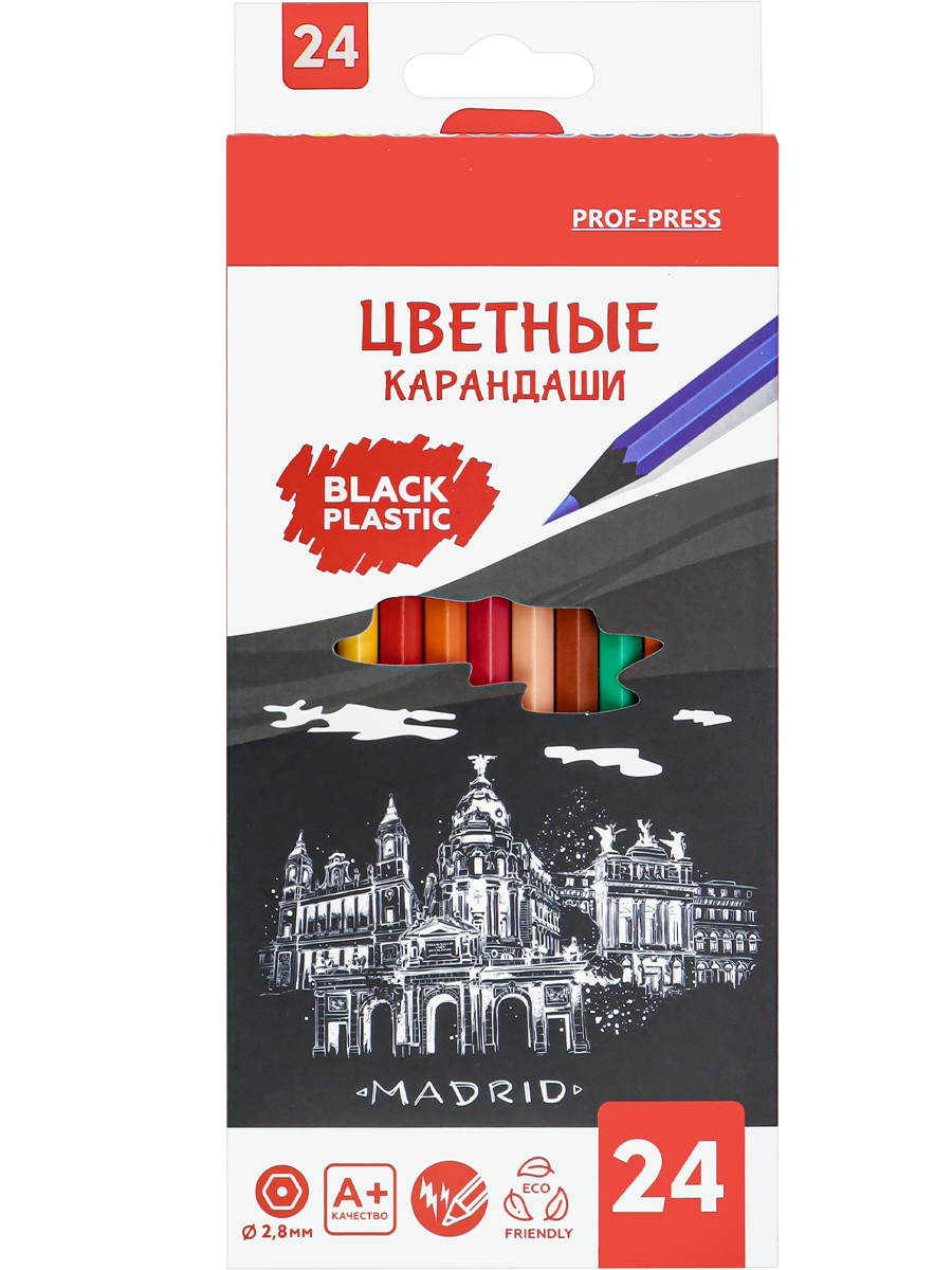 Карандаши цветные пастельные Prof-Press черный пластик Москва 18 цветов - фото 1