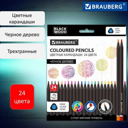 Карандаши цветные Brauberg художественные для рисования 24 цвета с мягким грифелем