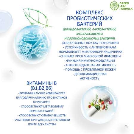 Метабиотик и витамины В Green Leaf Formula комплекс пробиотиков для кишечника