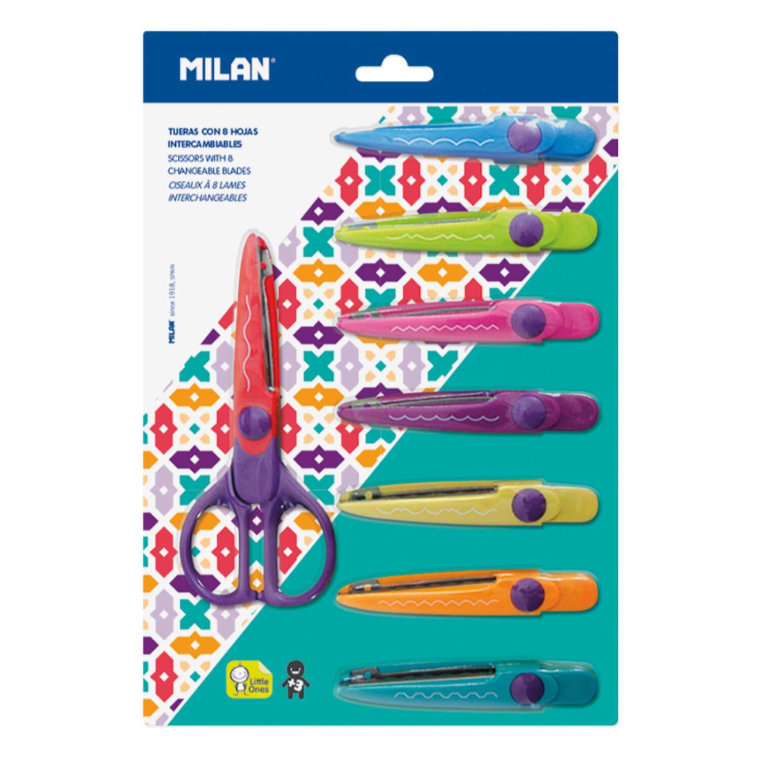 Набор фигурных ножниц MILAN для рукоделия и творчества 8 зигзагообразных насадок цветной пластиковый корпус в блистере - фото 1