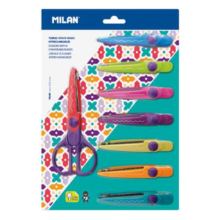 Набор фигурных ножниц MILAN для рукоделия и творчества 8 зигзагообразных насадок цветной пластиковый корпус в блистере