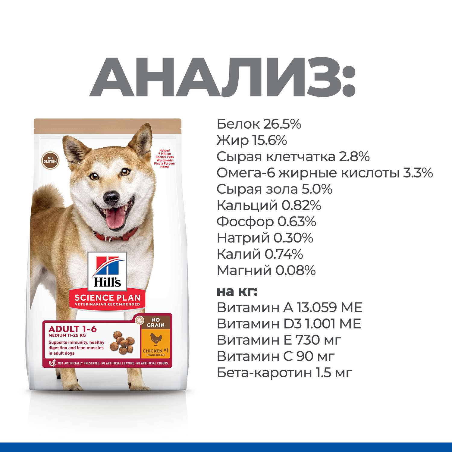 Корм для собак HILLS Science Plan No Grain средних пород беззлаковый с курицей и картофелем сухой 2.5кг - фото 6