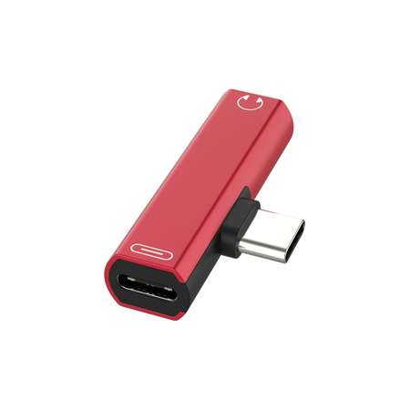 Переходник USB GCR Type C - 3.5mm mini jack + TypeC красный GCR-52243