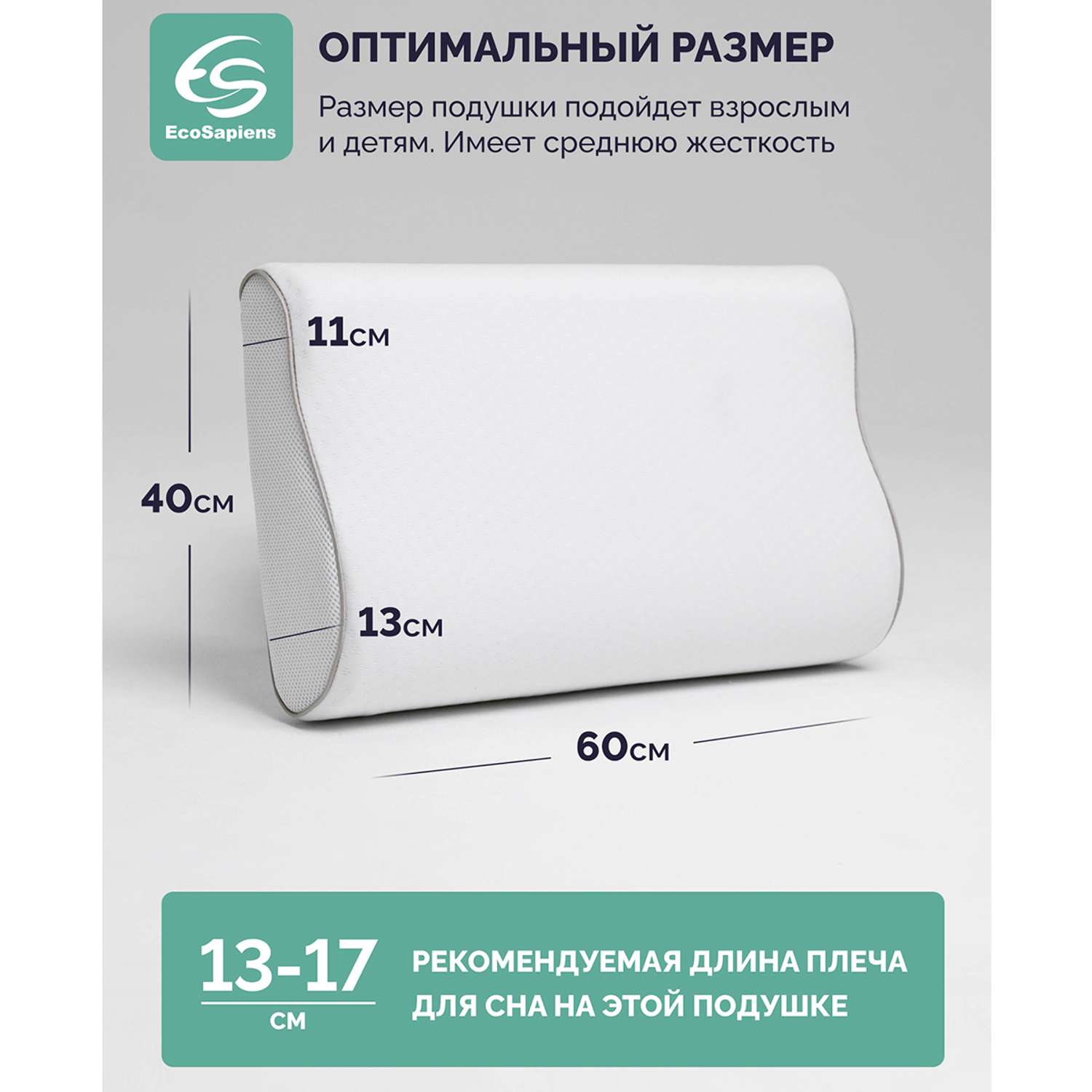 Ортопедическая подушка EcoSapiens Memory Plus с эффектом памяти 60х40х13 см - фото 5