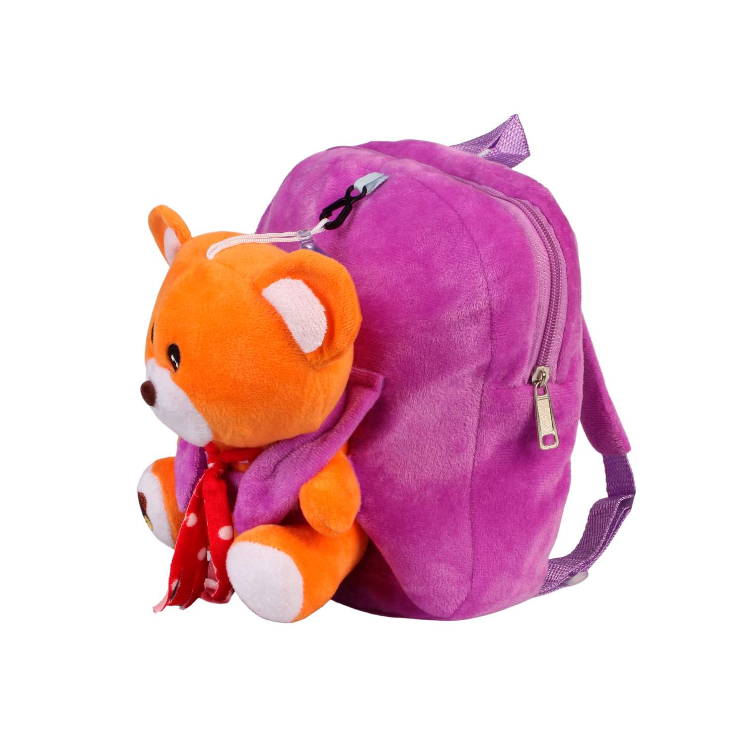 Рюкзак с игрушкой Little Mania фиолетовый Мишка кэмел - фото 2