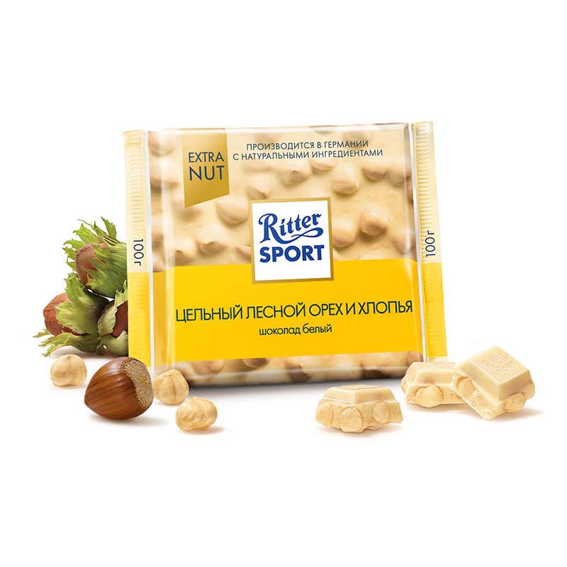 Шоколад белый Ritter Sport EXTRA NUT Лесной цел. орех 100г - фото 1