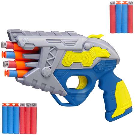 Оружие игровое Junfa бластер космический 10 мягких пуль мишень бело желто синий