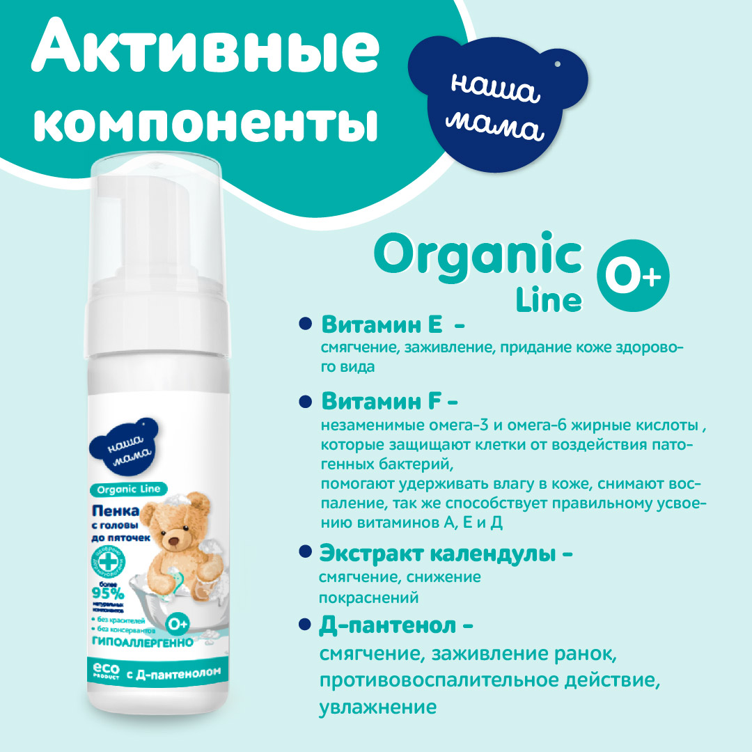 Детская пенка для купания Наша Мама Organic Line 150мл с головы до пяточек с пребиотиком - фото 3