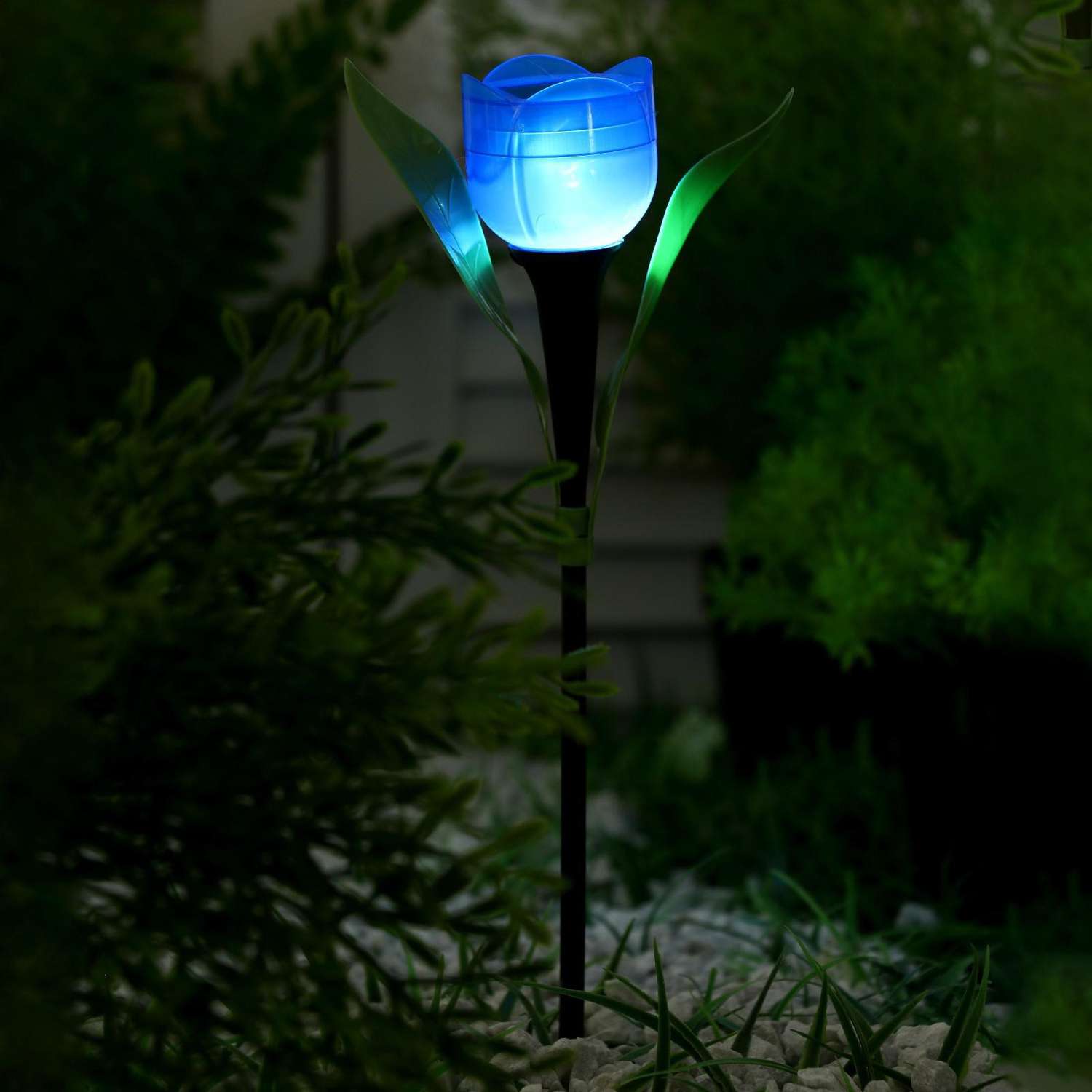 Садовый светильник Luazon на солнечной батарее «Тюльпан синий» 4.5 × 29 × 4.5 см 1 LED свечение белое - фото 1