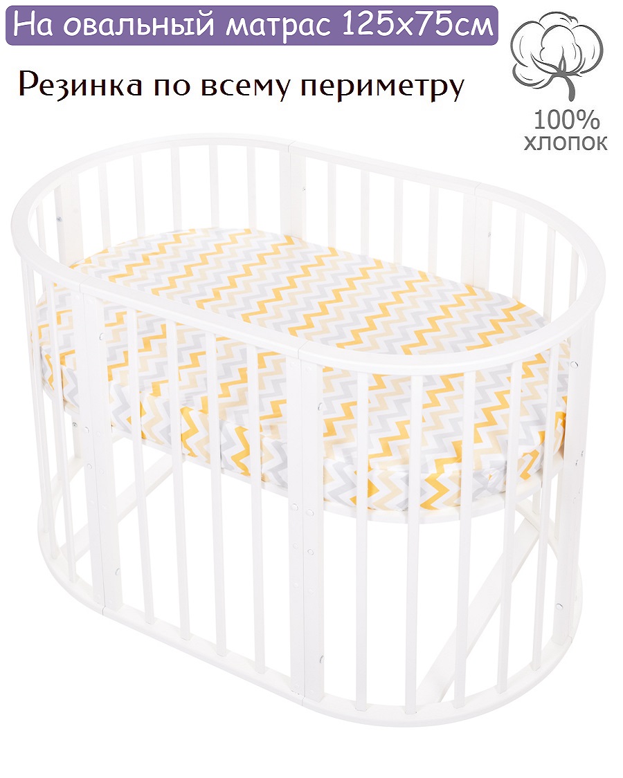 Простынь на резинке Lemony kids Paints Желтый овальная поплин - фото 1