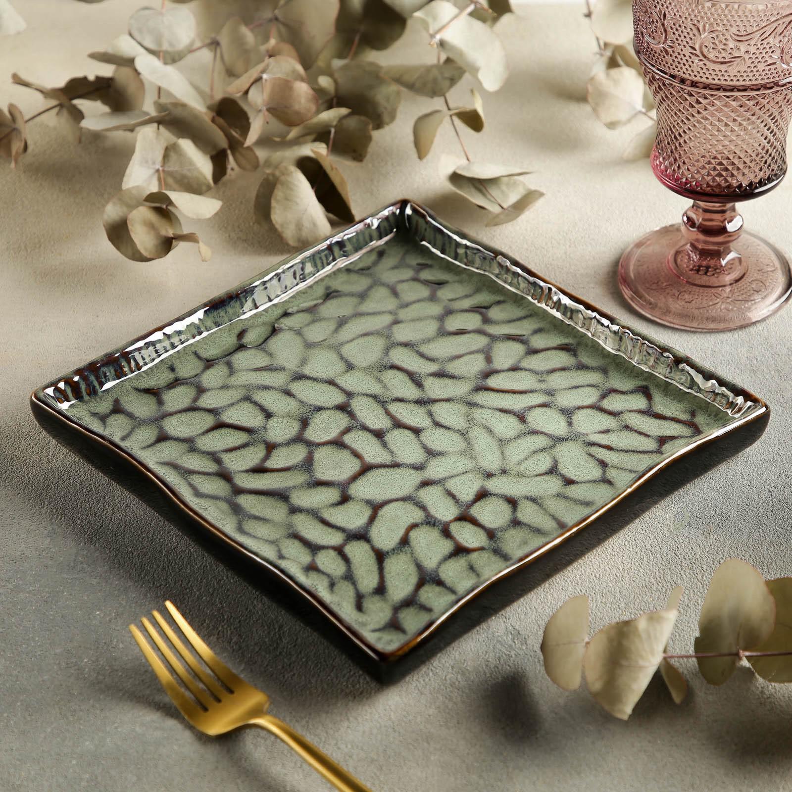 Блюдо сервировочное Sima-Land керамическое квадратное «Пайро» 21 5×21 5 см цвет зелёный - фото 2