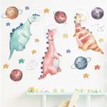 Наклейка Zabiaka пластик интерьерная цветная «Динозавры в космических шлемах» набор 2 листа 30х90 см 75994