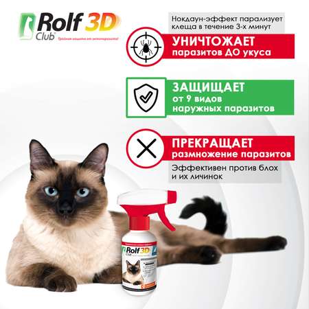 Спрей для кошек RolfClub3D от блох и клещей 200мл