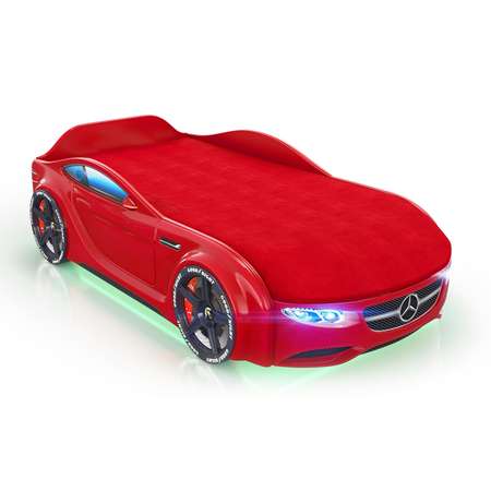 Кровать-машинка ROMACK Baby красная+подсветка дна и фар+цветная обшивка матраса