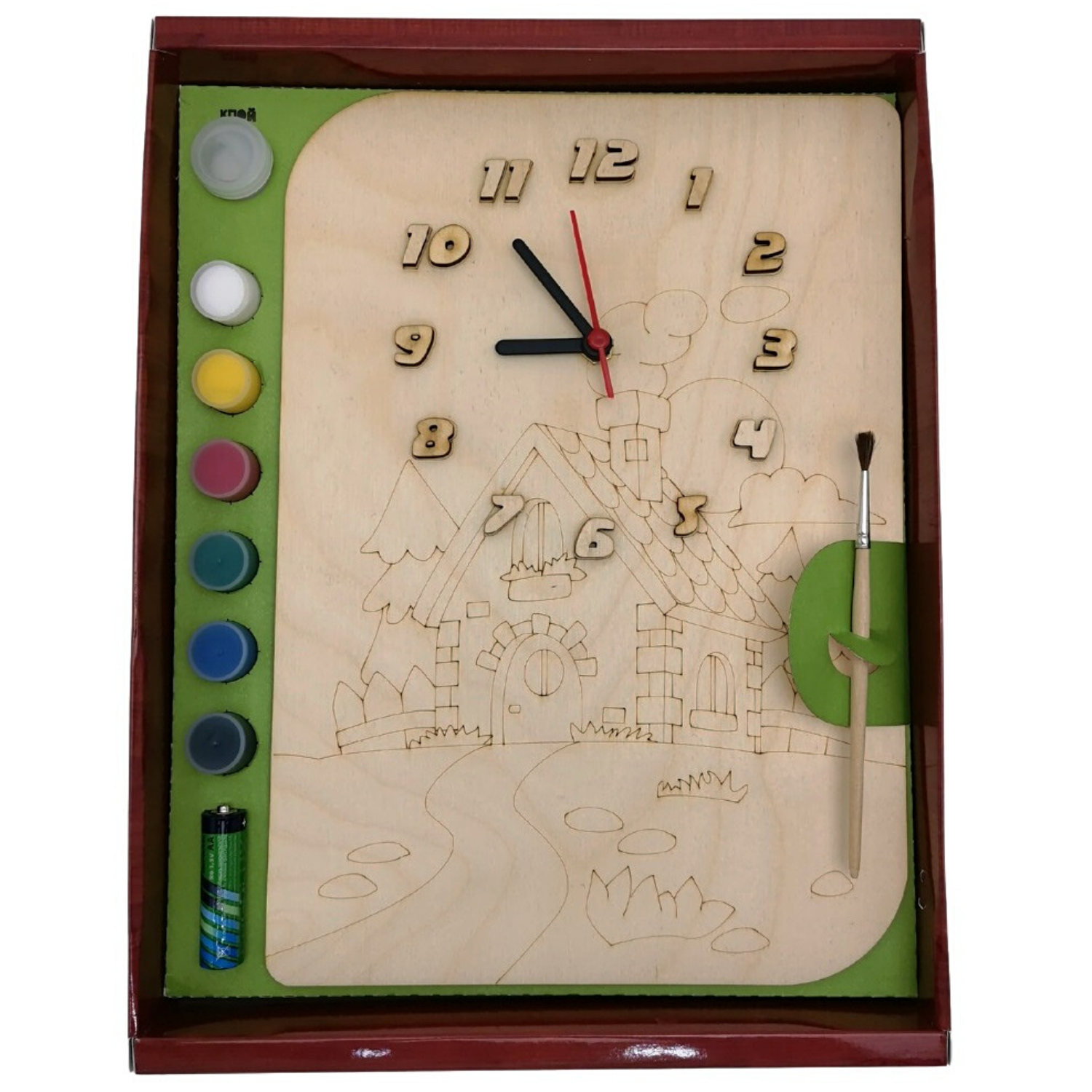 Набор для творчества Нескучные игры Часы с циферблатом Лесная избушка с красками - фото 1