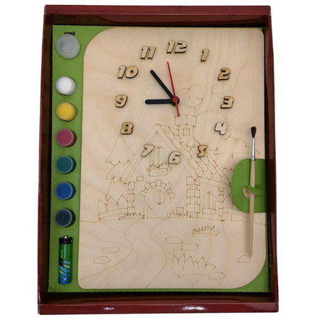 Набор для творчества Нескучные игры Часы с циферблатом Лесная избушка с красками