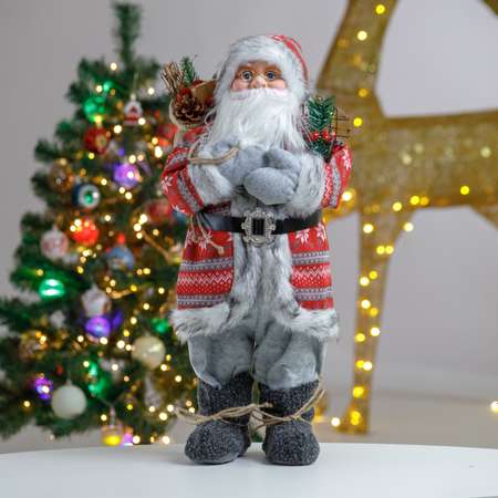 Фигура декоративная BABY STYLE Дед Мороз в красном костюме со скандинавскими узорами 60 см