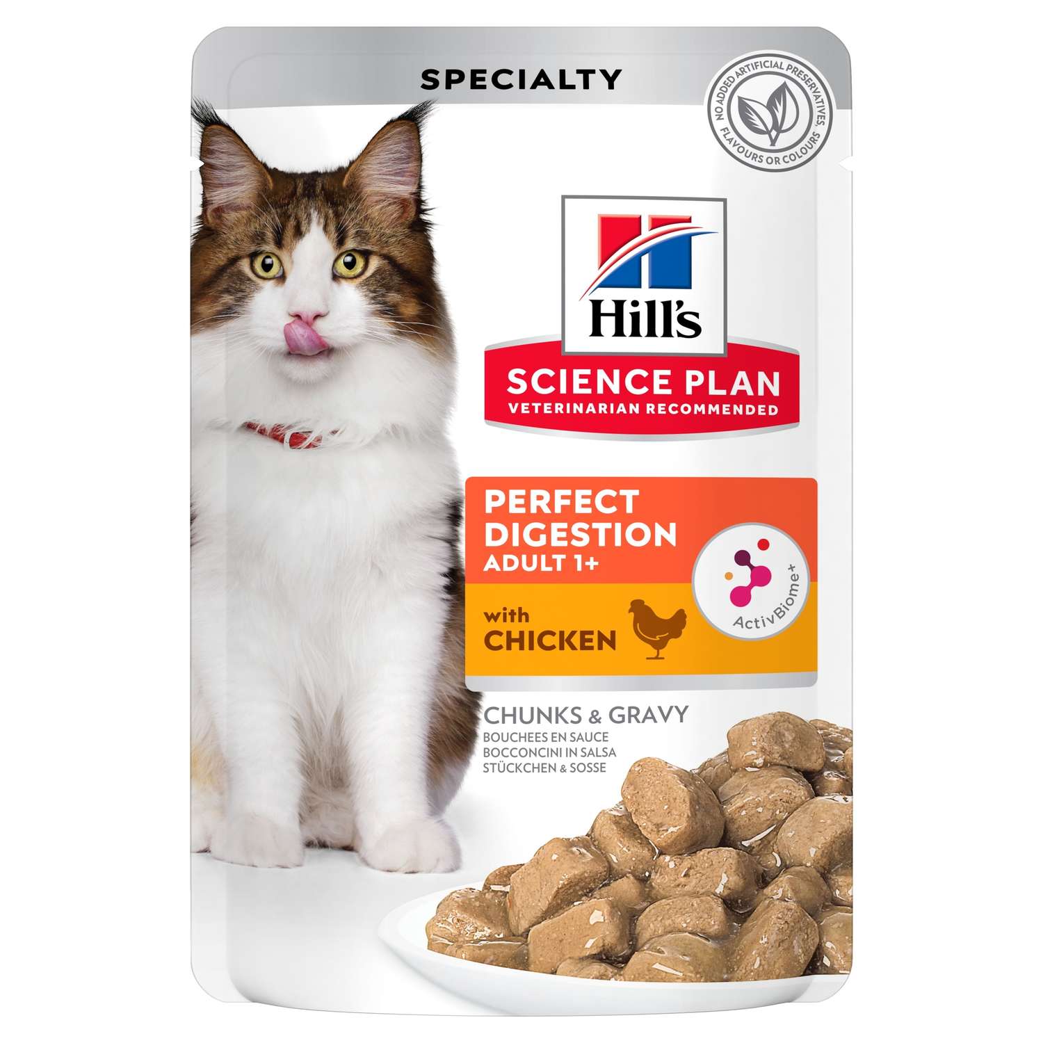 Корм для кошек HILLS 85г Science Plan Perfect Digestion для поддержания здоровья пищеварения и питания микробиома с курицей и коричневым рисом пауч - фото 1