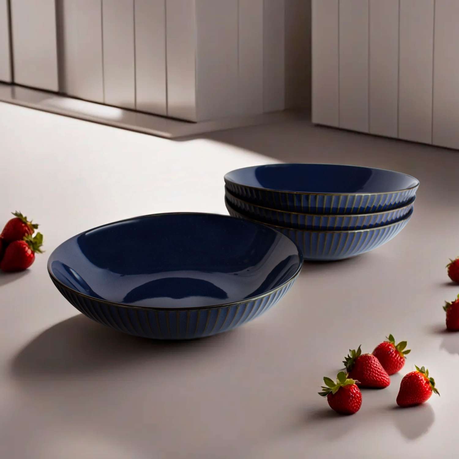 Набор тарелок Синие Грани суповые керамические 21 см 4 шт - фото 8