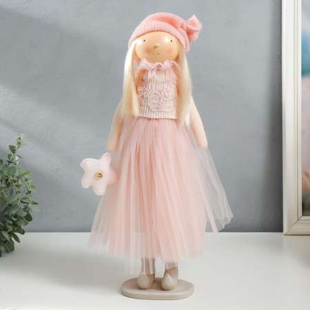 Кукла интерьерная Зимнее волшебство «Малышка в розовом с цветком с длинными волосами» 41 5х14 5х16 см