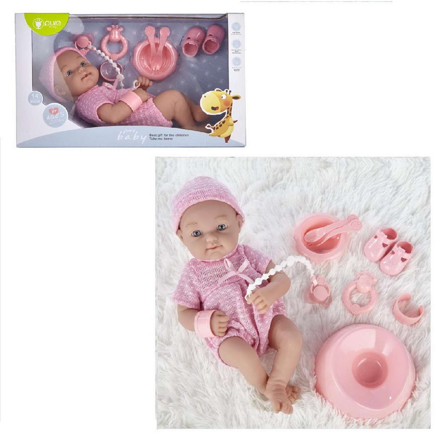 Кукла-пупс Junfa Pure Baby 35см в розовом комбинезоне WJ-B9974 - фото 2