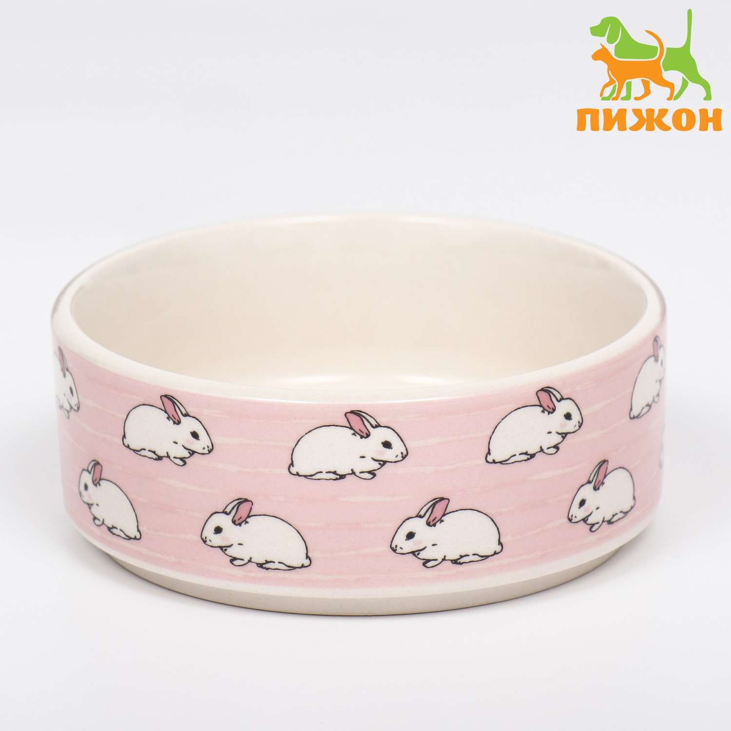 Миска Пижон керамическая «Кролики» 200 мл 10.5х4 см розовая - фото 1