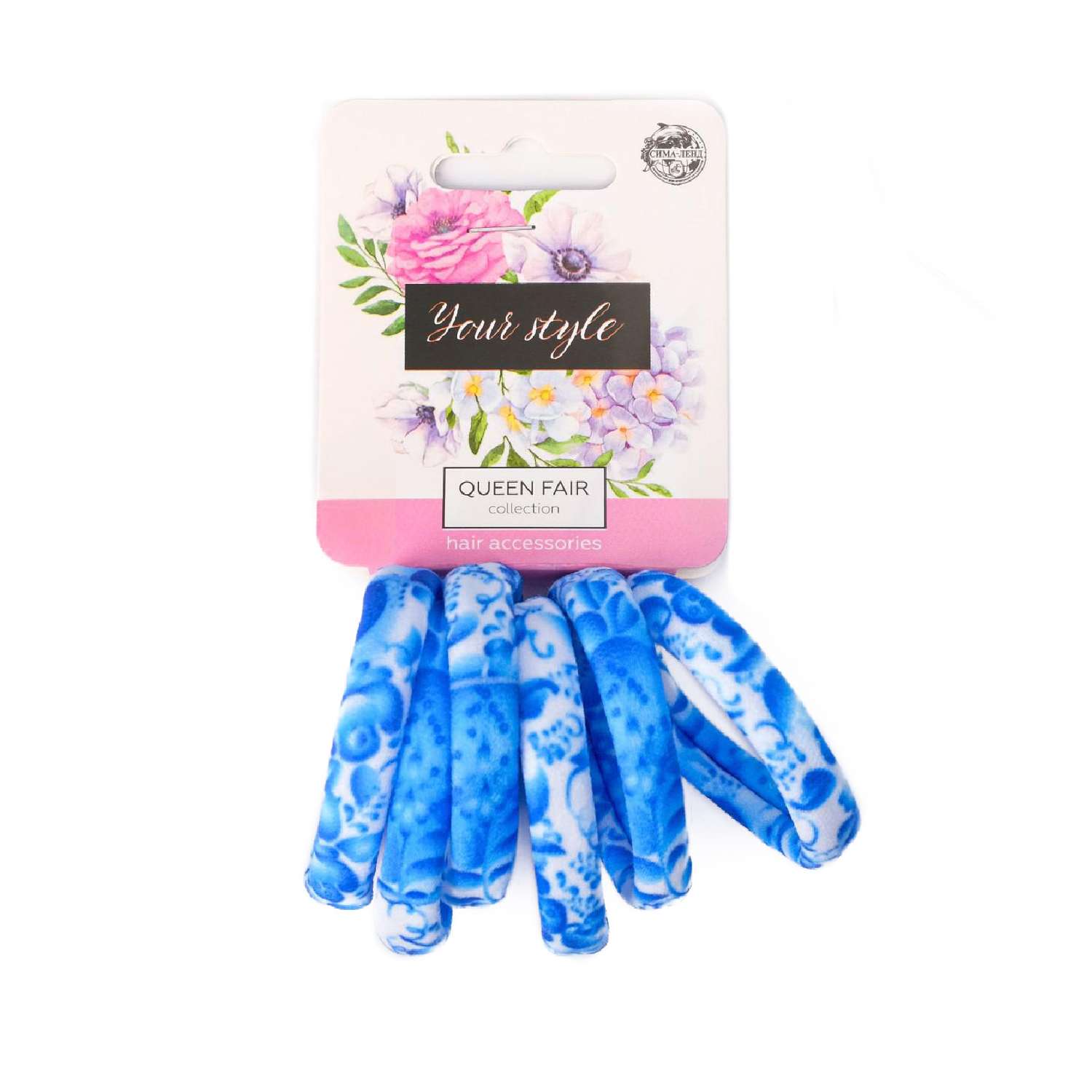 Резинка для волос Queen fair «Цветочный орнамент» 6 шт голубые цветы - фото 1