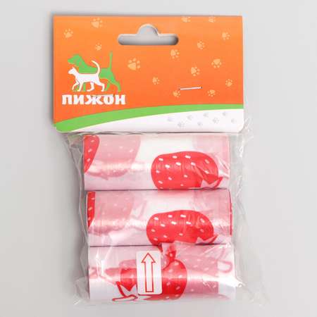 Пакет для уборки за собаками Пижон с узором 3 рулона по 15 шт белые