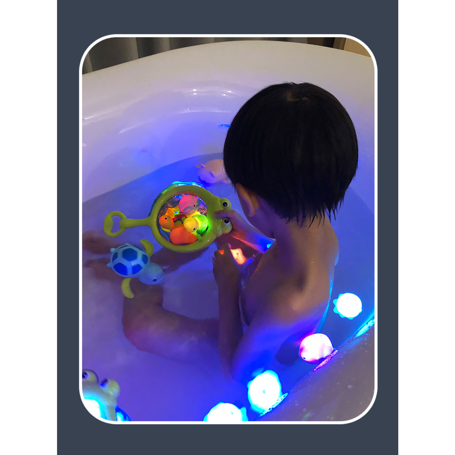 Игрушки для купания SHARKTOYS с сачком и светящимися животными черепашка - фото 6