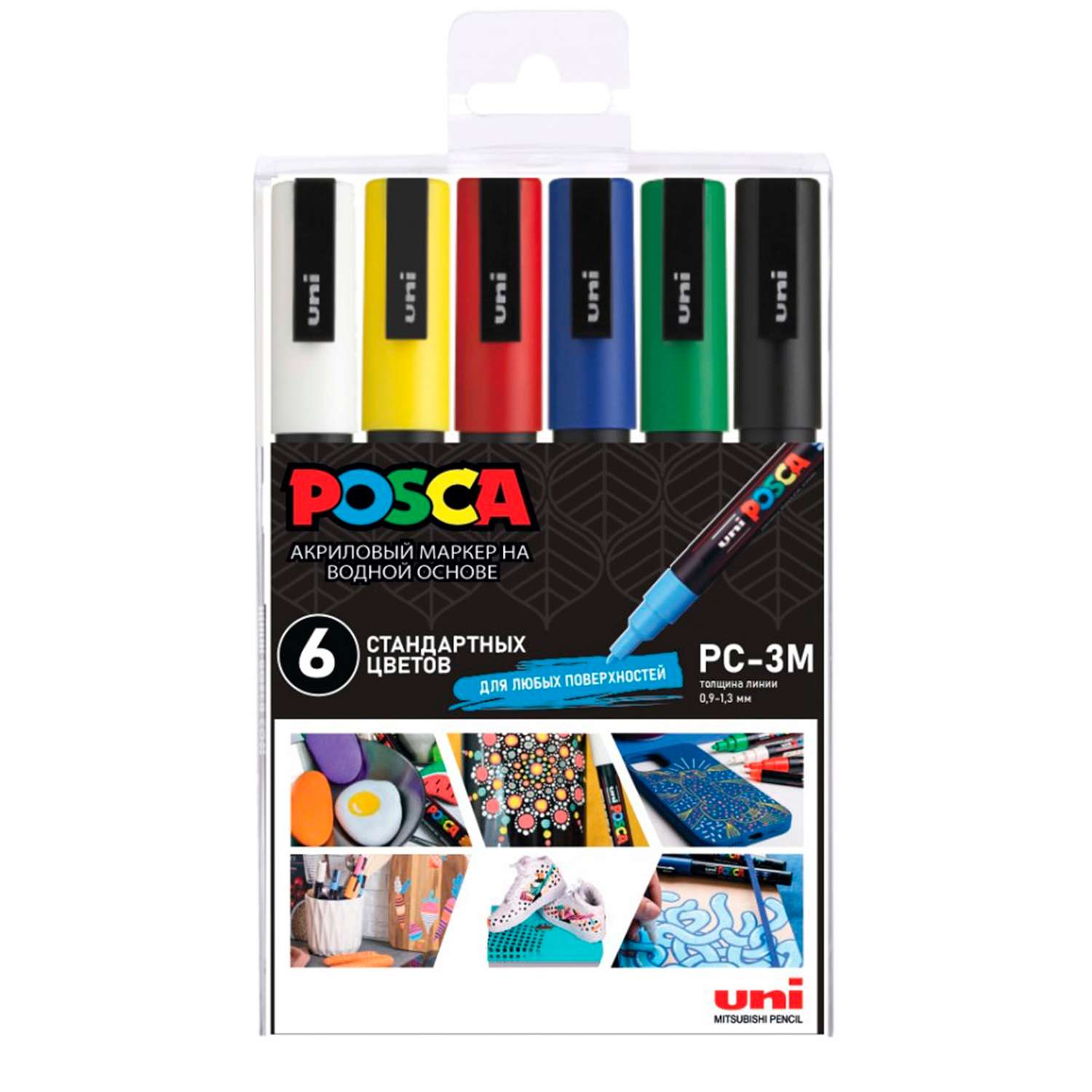Набор акриловых маркеров UNI Posca PC-3M наконечник овал 0.9 - 1.3 мм. 6 цветов - фото 5