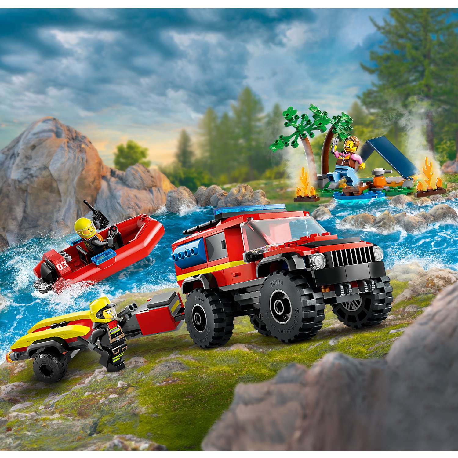 Конструктор LEGO City Пожарная машина 4x4 со спасательной лодкой 60412 - фото 6