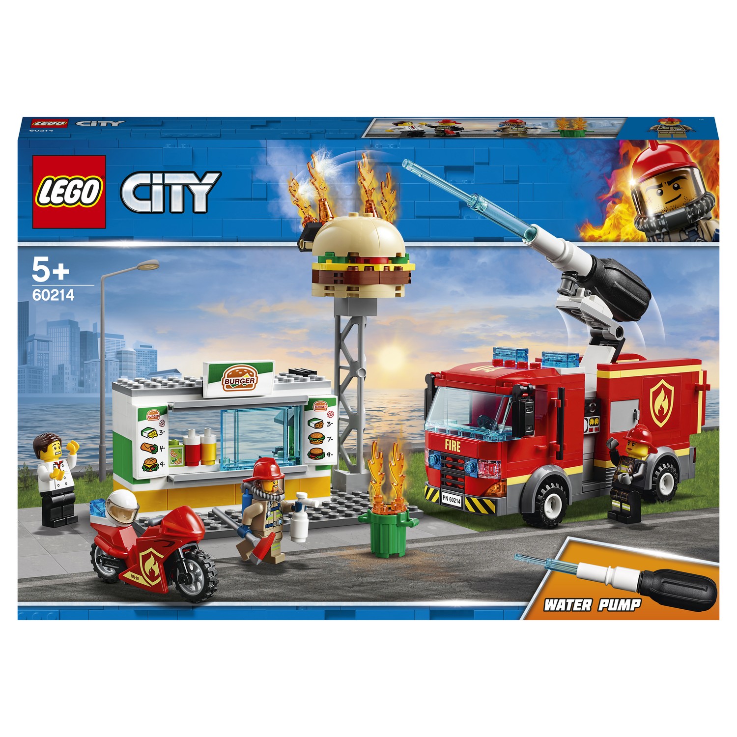 Конструктор LEGO City Fire Пожар в бургер-кафе 60214 купить по цене 999 ₽ в  интернет-магазине Детский мир