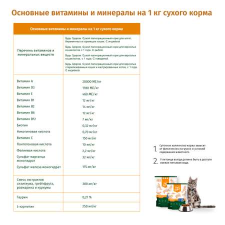 Корм сухой Будь здоров с индейкой полнорационный для котят и беременных/кормящих кошек 1000 гр.