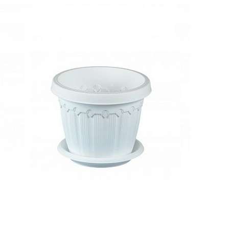 Кашпо elfplast для цветов декоративное Флавия с поддоном 10 л 31.5*24.5 см белый
