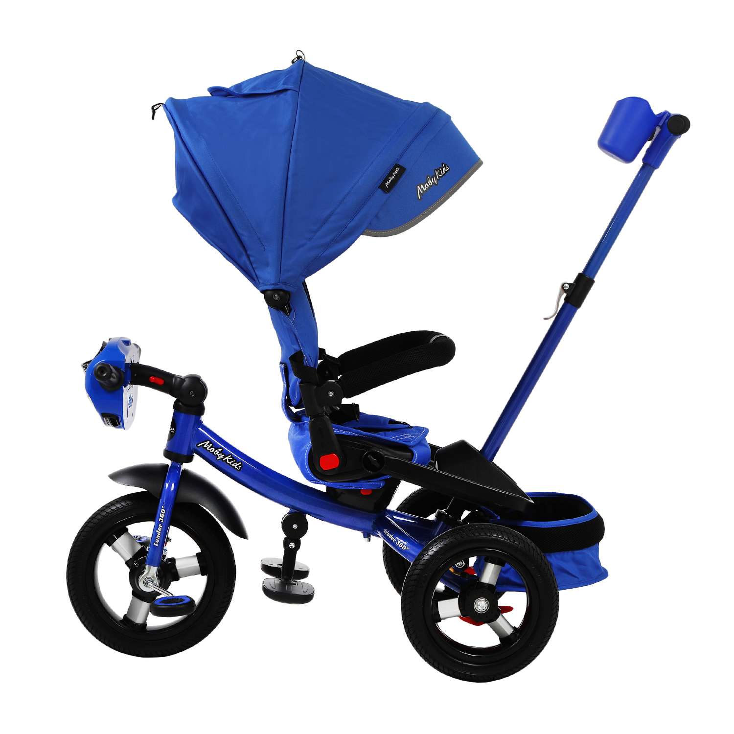 Велосипед трехколесный Moby Kids Leader 360 12х10 Air Car синий с ручкой - фото 5
