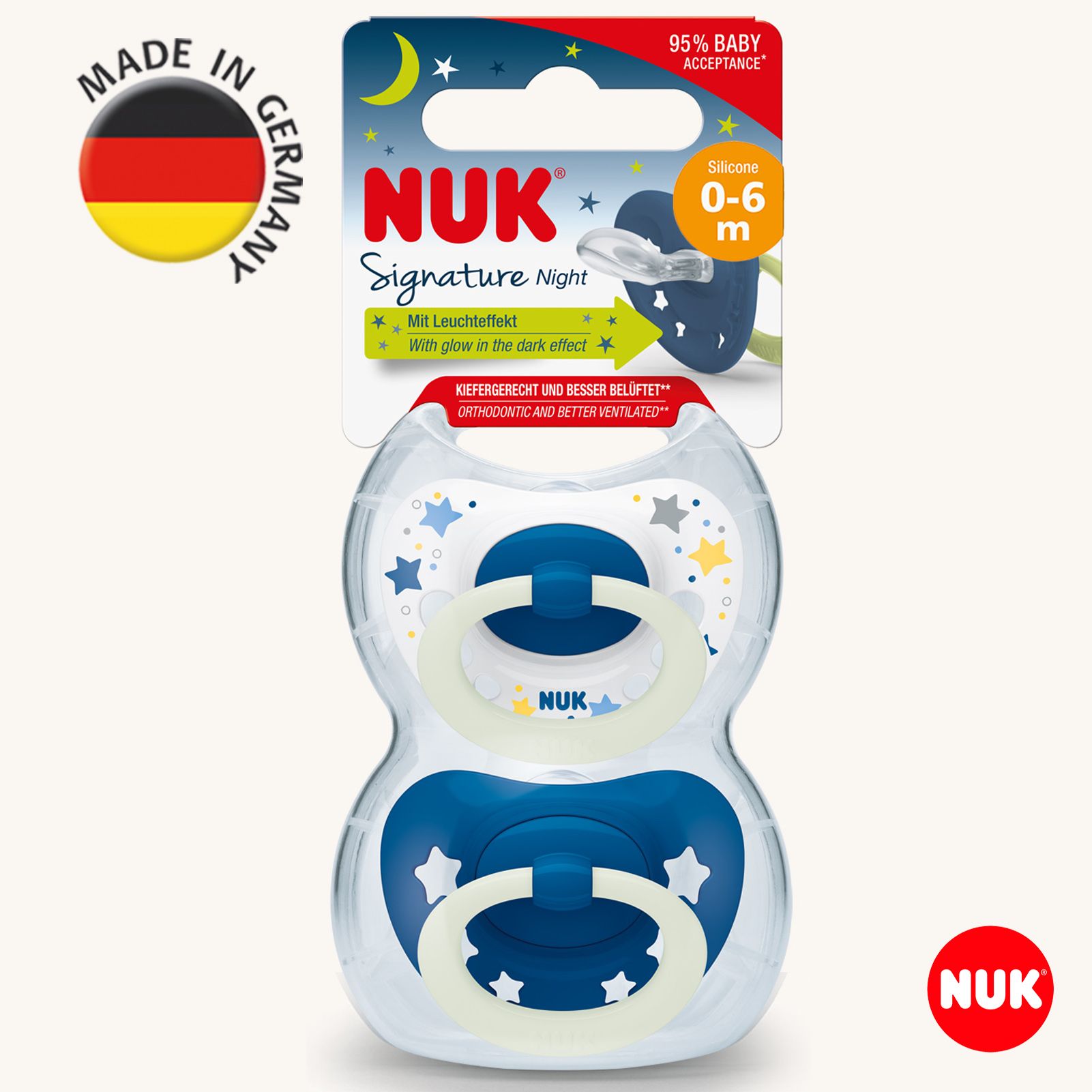 Соска пустышка ортодонтическая силикон Nuk NUK SIGNATURE NIGHT - фото 1