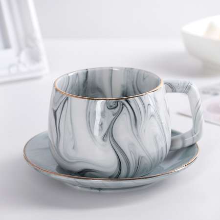 Чайная пара Sima-Land Мрамор чашка 250 мл блюдце цвет серый