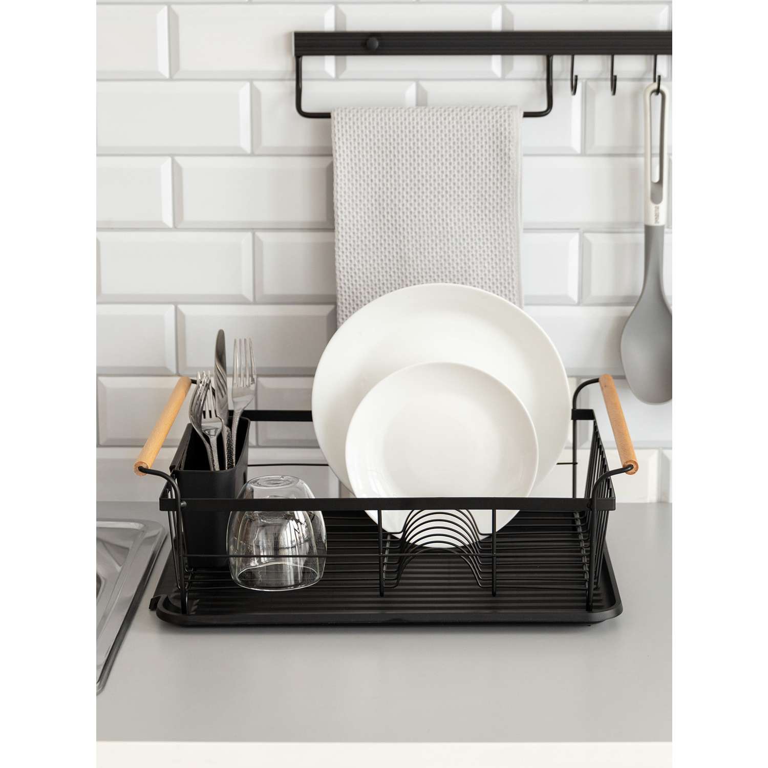 Сушилка кухонная DeNASTIA с поддоном и ручками железо полипропилен бук черный T000321 - фото 2