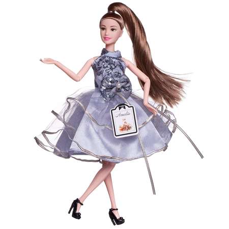 Кукла ABTOYS Роскошь серебра с котенком в платье с пайетками с двухслойной юбкой русые волосы 30см