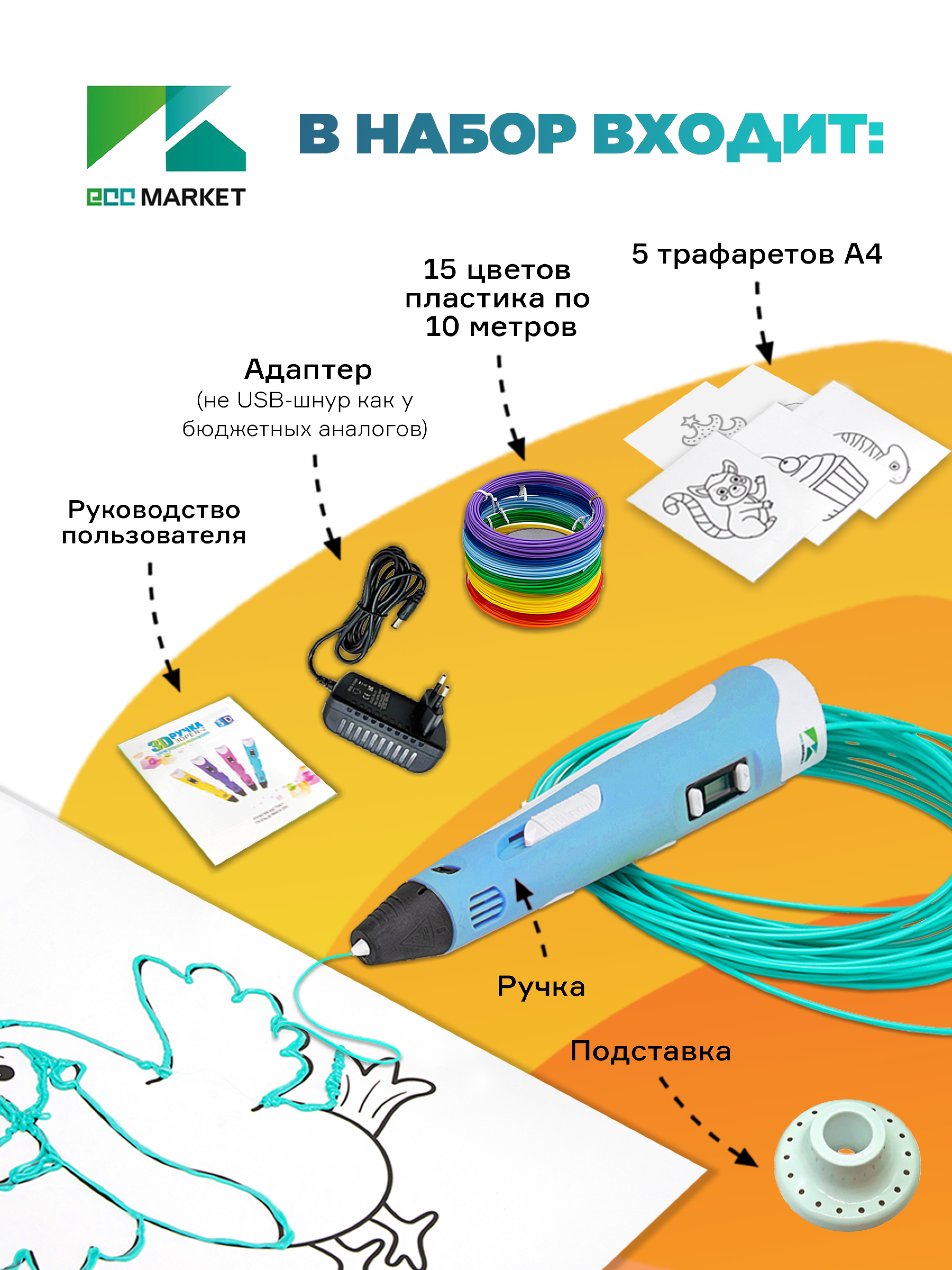 3D ручка ECC Market 3DPEN 2 15 голубая - фото 3