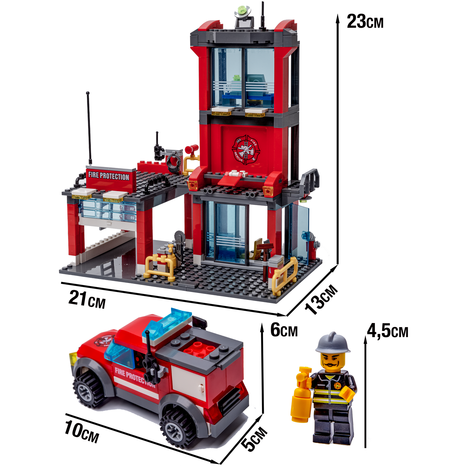 Конструктор для мальчиков BAZUMI пожарная станция с машиной и фигурками подарок ребенку - фото 2