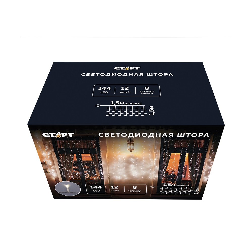 Гирлянда СТАРТ НГ 144LED 220V 8 реж 1.5х1.5м занавес - фото 4