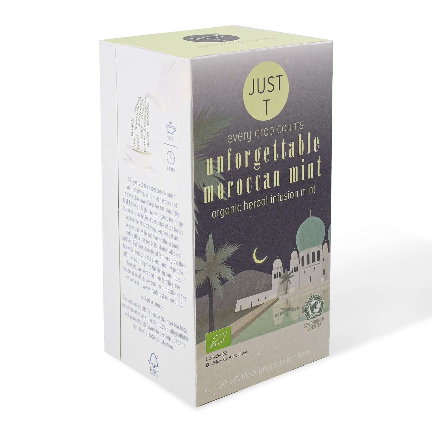 Чай зеленый JUST T органический пакетированный с мятой 20 пакетиков - фото 1