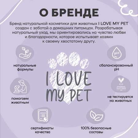 Гель-мыло для лап I LOVE MY PET с хлоргексидином 4% для собак и кошек после прогулки 250 мл