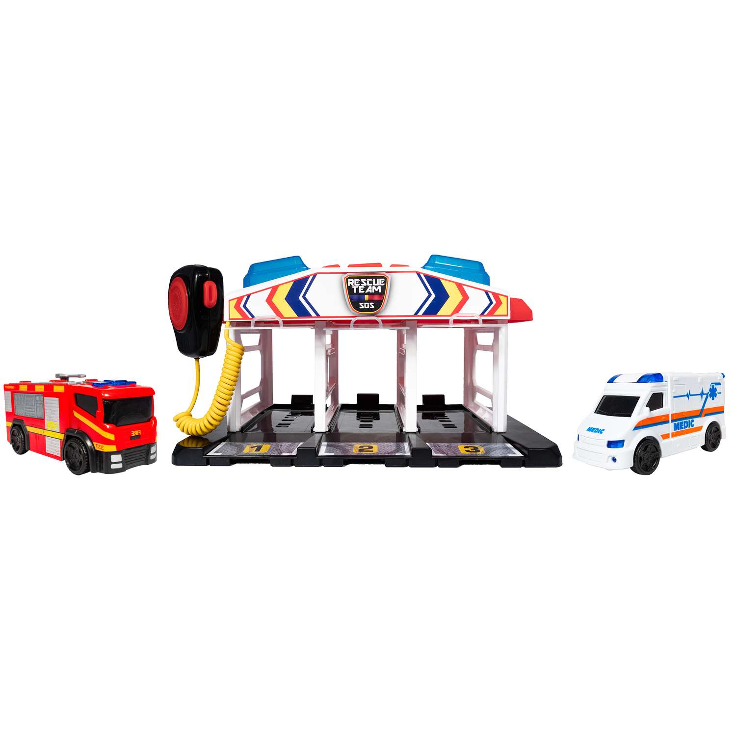 Игровой набор HTI (Teamsterz) SOS-станция с двумя машинками красная пожарная машина и белая скорая помощь 1417317_2 - фото 1