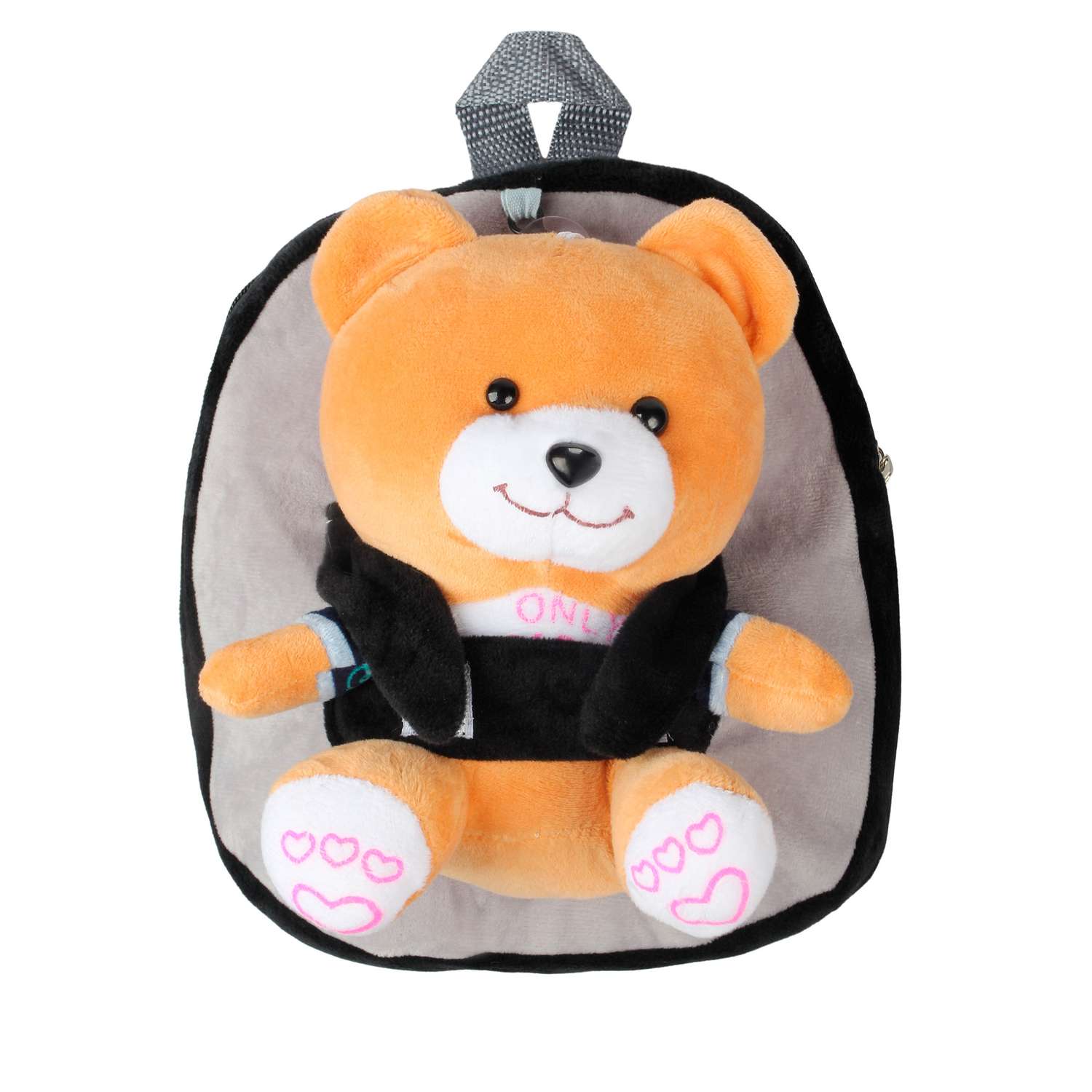 Рюкзак с игрушкой Little Mania серо-черный Мишка светло-коричневый - фото 1
